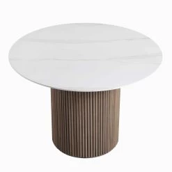 Maru Ceramic Top Silver Oak Pedestal Round Dining Table -The Furniture Shop BSD 137 SILK WB2