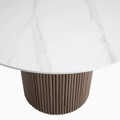 Maru Ceramic Top Silver Oak Pedestal Round Dining Table -The Furniture Shop BSD 137 SILK detail1
