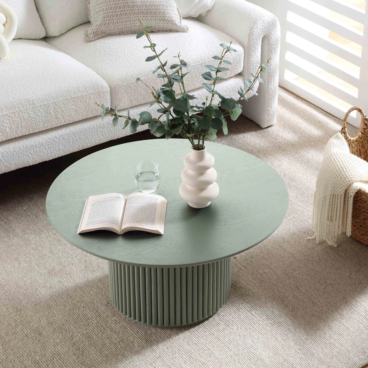 Maru Round Oak Pedestal Coffee Table, Sage Green 3 Maru Round Oak Pedestal Coffee Table, Sage Green - Image 2