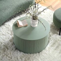 Maru Oak Round Coffee Table With Storage, Sage Green -The Furniture Shop BSD 140 SAGE scene2