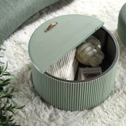 Maru Oak Round Coffee Table With Storage, Sage Green -The Furniture Shop BSD 140 SAGE scene3