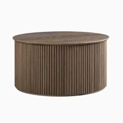 Maru Oak Round Coffee Table With Storage, Silver Oak -The Furniture Shop BSD 140 SILK WB1