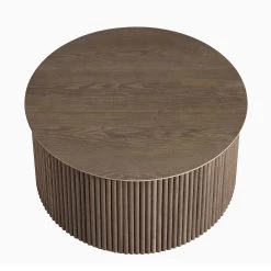 Maru Oak Round Coffee Table With Storage, Silver Oak -The Furniture Shop BSD 140 SILK WB2
