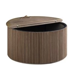 Maru Oak Round Coffee Table With Storage, Silver Oak -The Furniture Shop BSD 140 SILK WB3