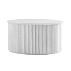 Maru Oak Round Coffee Table With Storage, Washed White -The Furniture Shop BSD 140 WHITE WB1