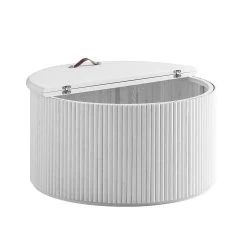 Maru Oak Round Coffee Table With Storage, Washed White -The Furniture Shop BSD 140 WHITE WB3