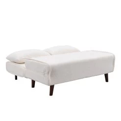 Algo Sofabed With Cushions In Beige Teddy Fabric 2 Seater -The Furniture Shop D021B BEIGE TEDDY WB5