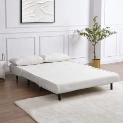 Algo Sofabed With Cushions In Beige Teddy Fabric 2 Seater -The Furniture Shop D021B BEIGE TEDDY scene2