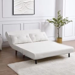 Algo Sofabed With Cushions In Beige Teddy Fabric 2 Seater -The Furniture Shop D021B BEIGE TEDDY scene3