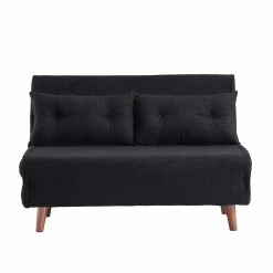 Algo Sofabed With Cushions In Charcoal Teddy Fabric 2 Seater -The Furniture Shop D021B CHARCOAL TEDDY WB1