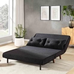 Algo Sofabed With Cushions In Charcoal Teddy Fabric 2 Seater -The Furniture Shop D021B CHARCOAL TEDDY scene2