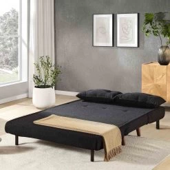 Algo Sofabed With Cushions In Charcoal Teddy Fabric 2 Seater -The Furniture Shop D021B CHARCOAL TEDDY scene3
