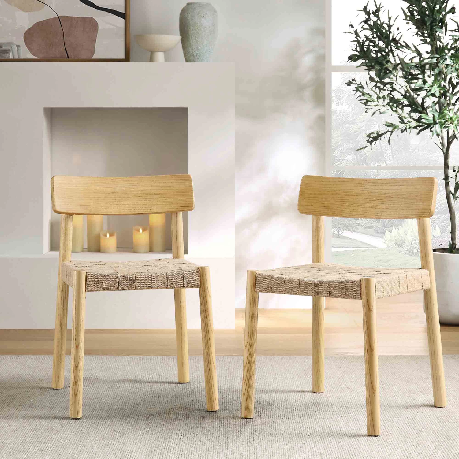 Ditton Set Of 2 Elm Wood And Jute Dining Chairs, Natural 3 Ditton Set Of 2 Elm Wood And Jute Dining Chairs, Natural