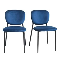 Kelmarsh Set Of 2 Navy Blue Velvet Upholstered Dining Chairs -The Furniture Shop DCH 2128 NAVY VEL 2P WB1
