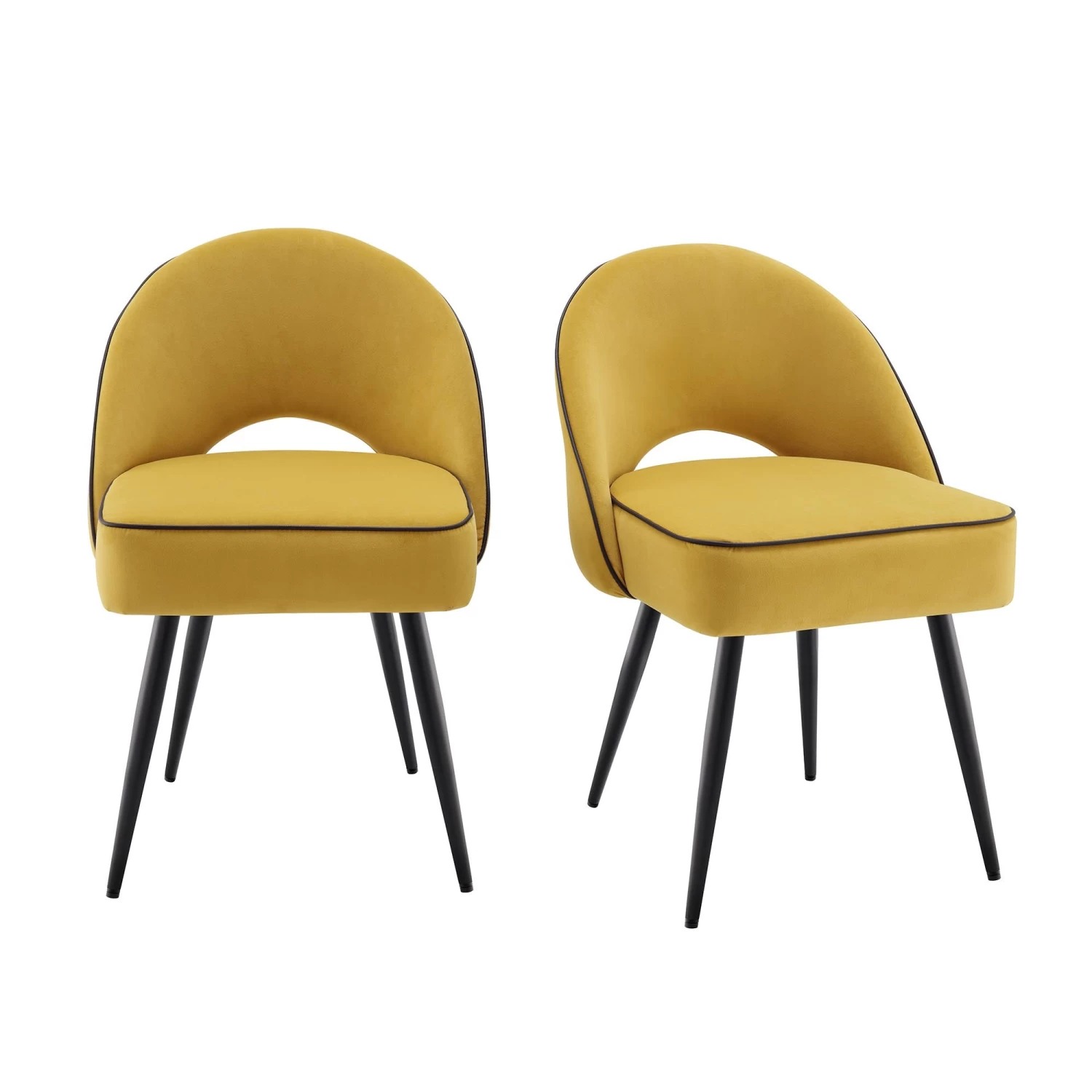 Oakley Set Of 2 Mustard Yellow Velvet Upholstered Dining Chairs With Piping 4 Oakley Set Of 2 Mustard Yellow Velvet Upholstered Dining Chairs With Piping - Image 2