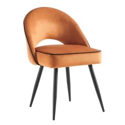 Oakley Set Of 2 Orange Velvet Upholstered Dining Chairs With Contrast Piping -The Furniture Shop DCH 2138 ORANGE VEL 2P WB2
