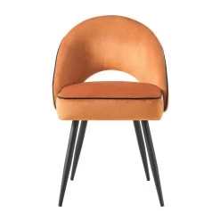 Oakley Set Of 2 Orange Velvet Upholstered Dining Chairs With Contrast Piping -The Furniture Shop DCH 2138 ORANGE VEL 2P WB3