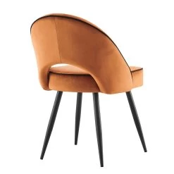 Oakley Set Of 2 Orange Velvet Upholstered Dining Chairs With Contrast Piping -The Furniture Shop DCH 2138 ORANGE VEL 2P WB5