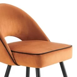 Oakley Set Of 2 Orange Velvet Upholstered Dining Chairs With Contrast Piping -The Furniture Shop DCH 2138 ORANGE VEL 2P detail1