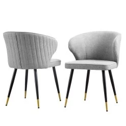 Langham Set Of 2 Grey Woven Fabric Carver Dining Chairs With Fluted Back -The Furniture Shop DCH 2143 GREY WOV 2P WB1
