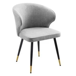 Langham Set Of 2 Grey Woven Fabric Carver Dining Chairs With Fluted Back -The Furniture Shop DCH 2143 GREY WOV 2P WB2