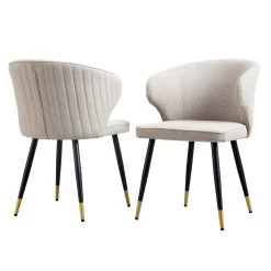 Langham Set Of 2 Oatmeal Woven Fabric Carver Dining Chairs With Fluted Back 18 Langham Set Of 2 Oatmeal Woven Fabric Carver Dining Chairs With Fluted Back -The Furniture Shop DCH 2143 TAUPE WOV 2P WB1