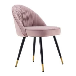 Miyae Set Of 2 Pleated Pale Pink Velvet Upholstered Dining Chairs -The Furniture Shop DCH 2144 PINK VEL 2P WB3