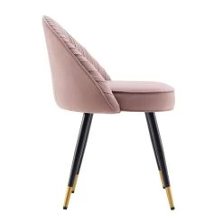 Miyae Set Of 2 Pleated Pale Pink Velvet Upholstered Dining Chairs -The Furniture Shop DCH 2144 PINK VEL 2P WB5