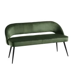 Oakley Dark Green Velvet Upholstered 3 Seater Dining Bench With Contrast Piping -The Furniture Shop DCH 2147 DARKGREEN VEL WB2