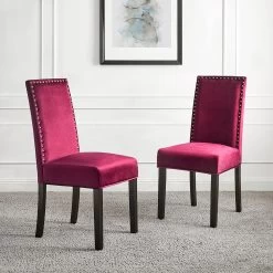 Maidwell Set Of 2 Crimson Red Velvet Dining Chairs