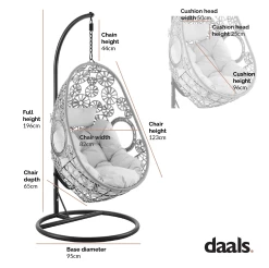 Daisy Floral Pattern Indoor Outdoor Hanging Chair -The Furniture Shop Dimensional Drawings OD HC 013