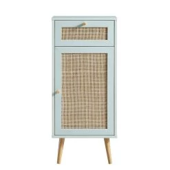 Frances Woven Rattan 1-Door Bathroom Cabinet, Mint -The Furniture Shop FT BAC 01 SAGE WB1