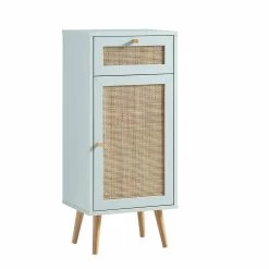 Frances Woven Rattan 1-Door Bathroom Cabinet, Mint -The Furniture Shop FT BAC 01 SAGE WB2