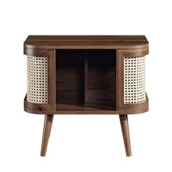 Izzy Curved Rattan Bedside Table, Walnut -The Furniture Shop FT BST 04 WALN WB1
