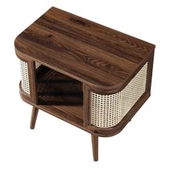 Izzy Curved Rattan Bedside Table, Walnut -The Furniture Shop FT BST 04 WALN WB3