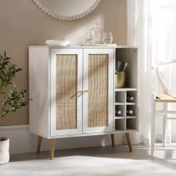 Frances Woven Rattan Drinks Cabinet, White