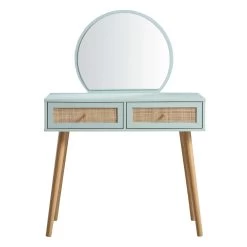 Frances Woven Rattan Dressing Table With Mirror, Mint -The Furniture Shop FT DRTA 01 SAGE WB1