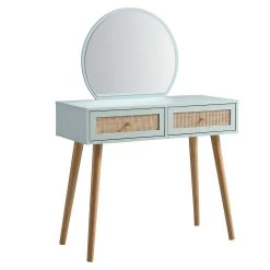 Frances Woven Rattan Dressing Table With Mirror, Mint -The Furniture Shop FT DRTA 01 SAGE WB2