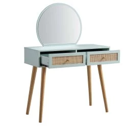 Frances Woven Rattan Dressing Table With Mirror, Mint -The Furniture Shop FT DRTA 01 SAGE WB3