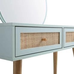 Frances Woven Rattan Dressing Table With Mirror, Mint -The Furniture Shop FT DRTA 01 SAGE detail1