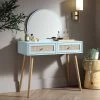Frances Woven Rattan Dressing Table With Mirror, Mint -The Furniture Shop FT DRTA 01 SAGE main