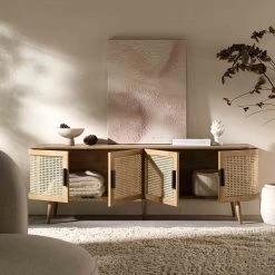 Izzy Curved Rattan 160cm Wide TV Unit, Natural -The Furniture Shop FT LGTV 04 NAT scene2