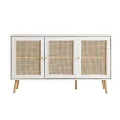 Frances Woven Rattan 3-Door Sideboard, White -The Furniture Shop FT SB 001 WHITE WB1