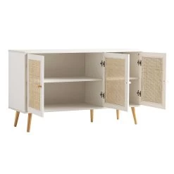 Frances Woven Rattan 3-Door Sideboard, White -The Furniture Shop FT SB 001 WHITE WB3