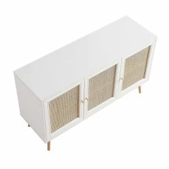 Frances Woven Rattan 3-Door Sideboard, White -The Furniture Shop FT SB 001 WHITE WB4