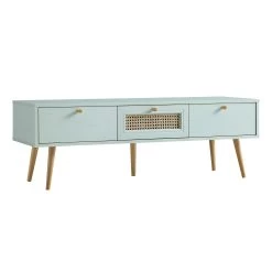 Anya Woven Rattan 3-Drawer TV Unit In Mint -The Furniture Shop FT TV 001 SAGE WB2