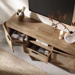 Izzy Curved Rattan 150cm TV Unit, Natural -The Furniture Shop FT TV 03 NAT scene2