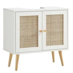 Frances Woven Rattan 2-Door Bathroom Undersink Unit, White -The Furniture Shop FT UDS 01 WHITE WB1