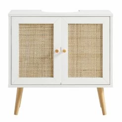 Frances Woven Rattan 2-Door Bathroom Undersink Unit, White -The Furniture Shop FT UDS 01 WHITE WB2