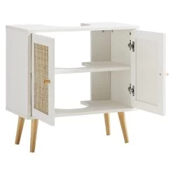 Frances Woven Rattan 2-Door Bathroom Undersink Unit, White -The Furniture Shop FT UDS 01 WHITE WB3